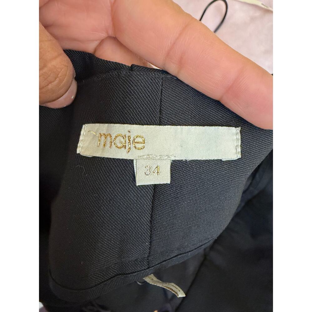 Maje High‎ Waisted Belted Tie Waist Pants Size 34 XS Black Luxury Virgin Wool - Picture 3 of 16